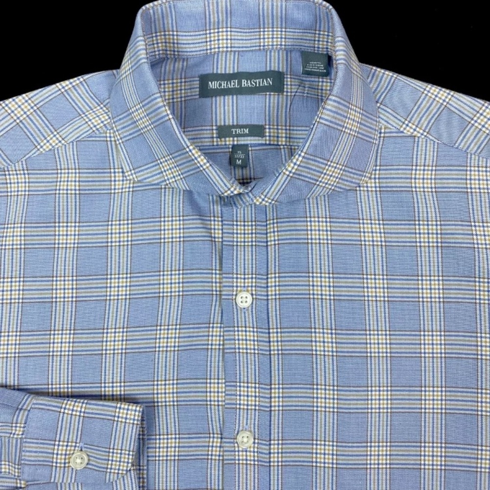 Michael Bastian Mens Light Blue Check Button Front